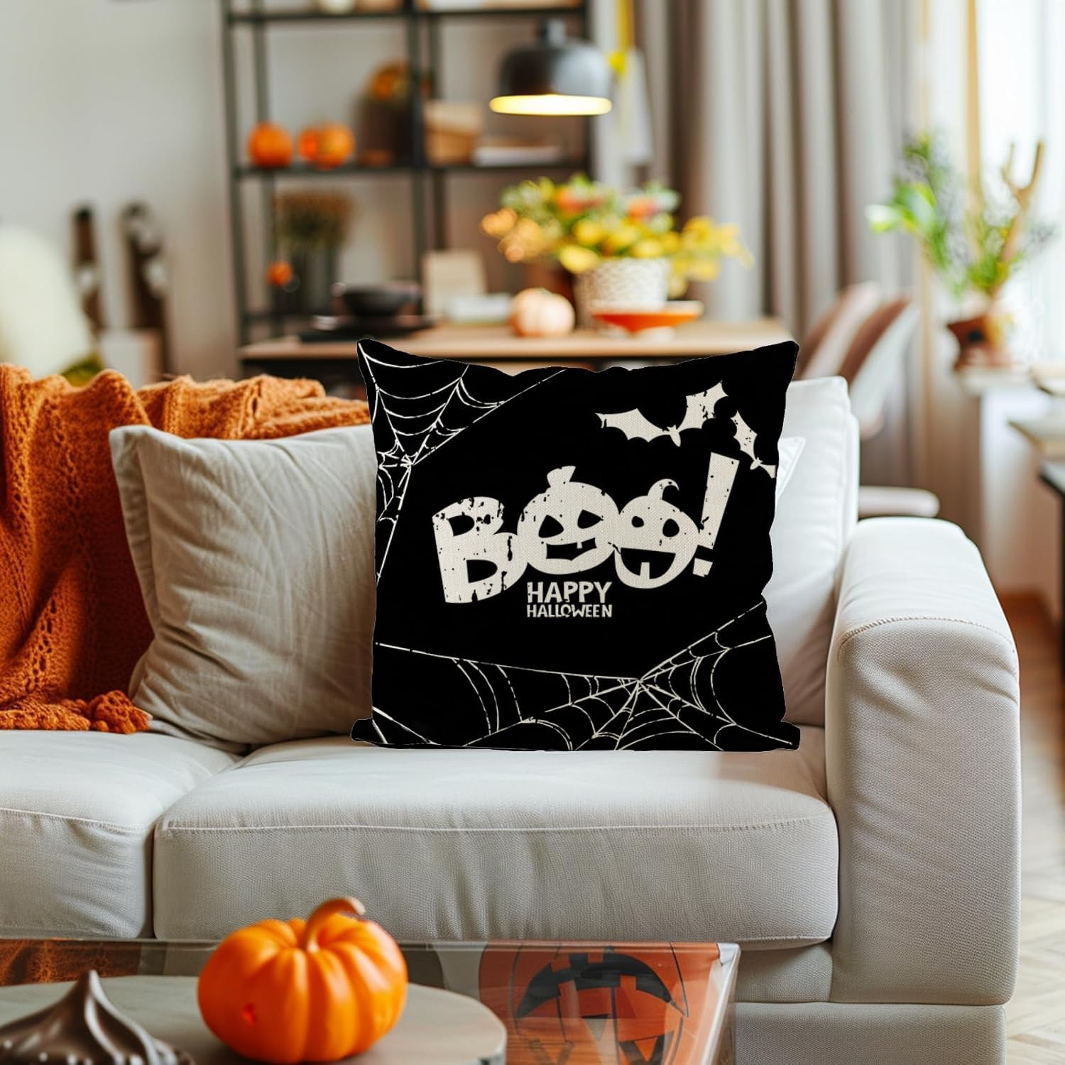 ZANZER Halloween Pillow Covers Glow in the Case Glow in the Dark Skeleton Spooky Throw Pillow Covers Luminous Farmhouse Home Decorations Sofa Bedroom Cushion Case image number 5