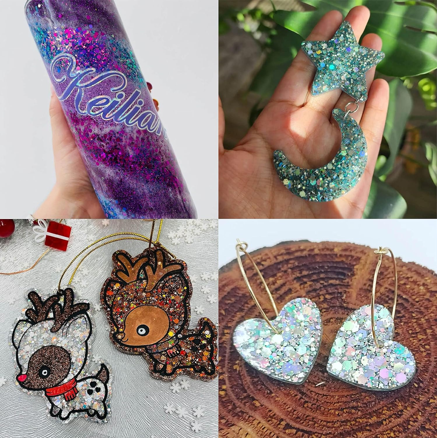 Holographic Chunky and Fine Glitter Mix, 45 Colors Festival Sequins & Powder, Iridescent Flakes, Cosmetic Face Body Eye Hair Nail Art Resin Tumbler Loose Glitter image number 4