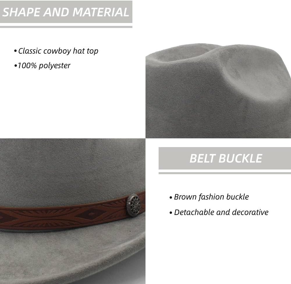 LIDHAY Cowboy Hat for Women Men Wide Brim Cowboy Cowgirl Hats Western Suede Cattleman Cowboy Hats - Coffee image number 3