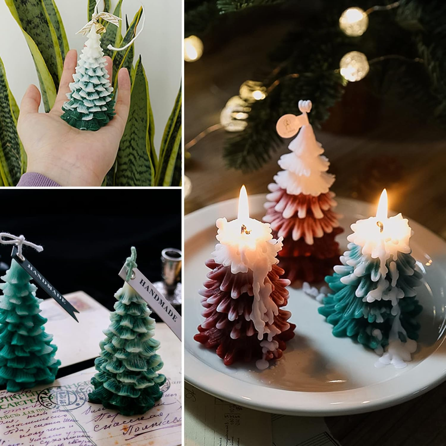4PCS Christmas Tree Silicone Mold, 3D Candle Molds for Candle Making, Tree Shaped Silicone Epoxy Resin Mold, Ornament Mould for DIY Wax Candle Soap Art Craft Cake Chocolate Home Decor - Gold image number 5