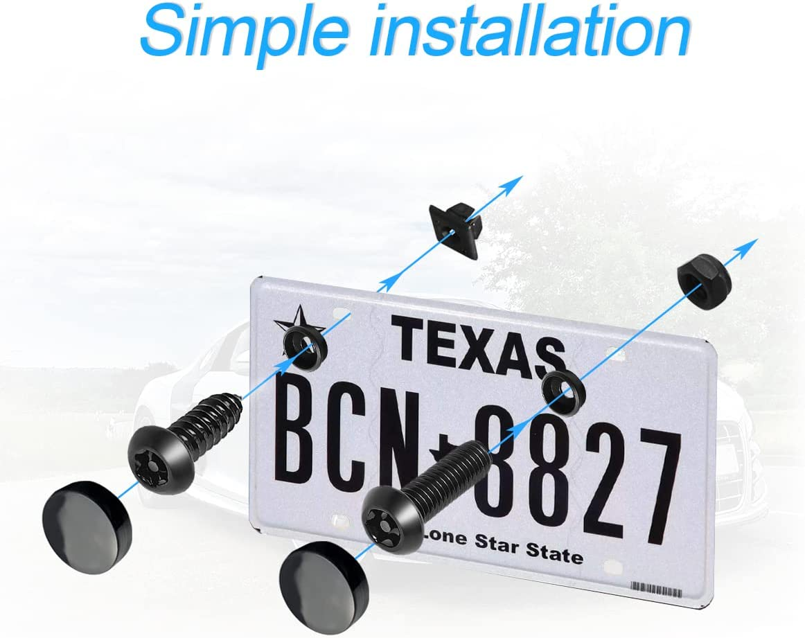 YALOK anti Theft License Plate Screws Kits- Rustproof Stainless Steel Car Tag Plate Mounting Hardware, M6 (1/4") Tamper Proof Fastener Nut, Caps Cover for Front Rear Frame Holder Mounting（Black-Set1） image number 6