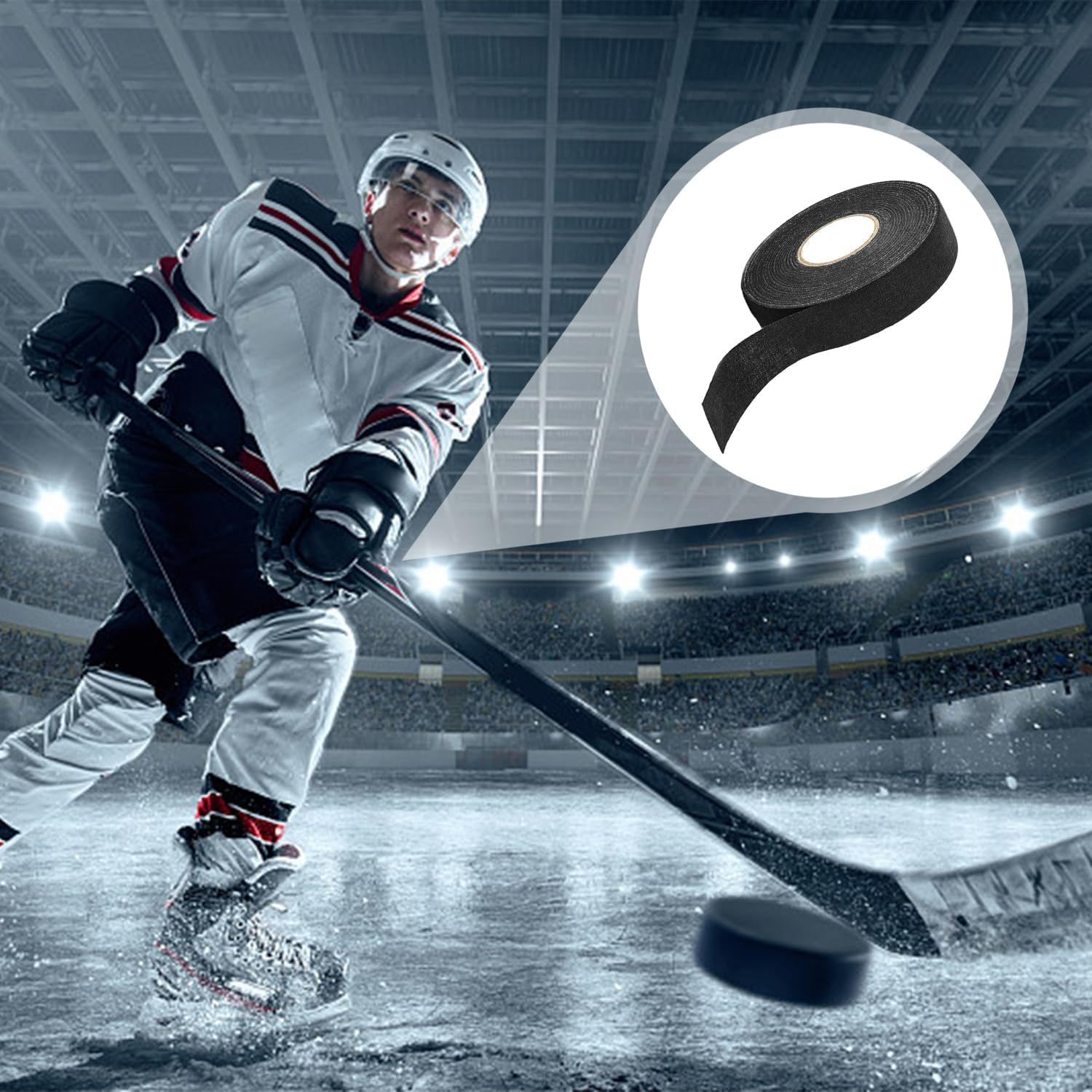 Anti-Slip Hockey Sticks Tape, 2Roll Sports Ice Hockey Grip Wrap Tapes,Non-Slip Ice Hockey Racket Tape,Non-Slip Grip Tapes Sports Tapes Ice Hockey Grip Tape, Black image number 5