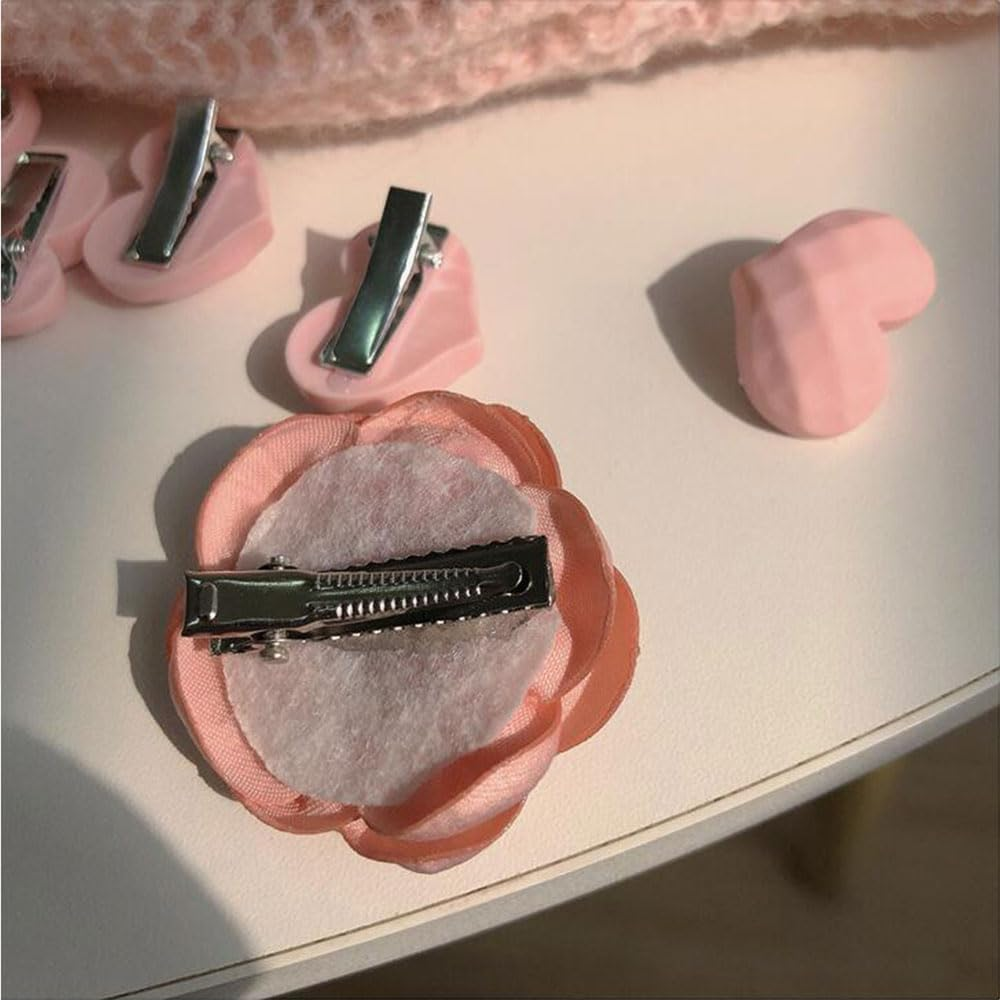 Pink Hair Accessories for Girls Decorative Hair Clip Set Heart Flower Hair Clips Wedding Barrettes for Women'S Hair Decorations Alligator Clips for Hair Barrettes for Women 6Pcs image number 4