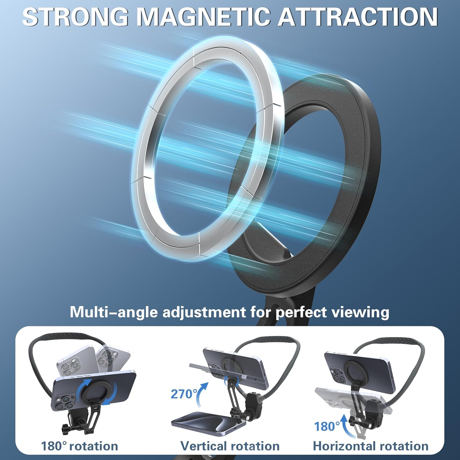 Beviliu Magnetic Neck Phone Holder for Recording, Hands Free Pov/Vlog Phone Holder Neck Mount with Anti-Shake Chest Strap Selfie Video Filming for Iphone 16 15 14 13 12 Seires Android Gopro Insta360 image number 6