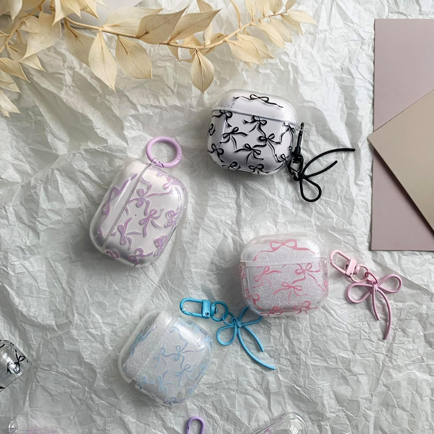 Case for Airpods Pro 2 with Cleaner Kit Soft Cute Bow Pattern Fashion Design Bowknot Aesthetic Shockproof Keychain Headphone Cases for Airpods Pro 2-Blue