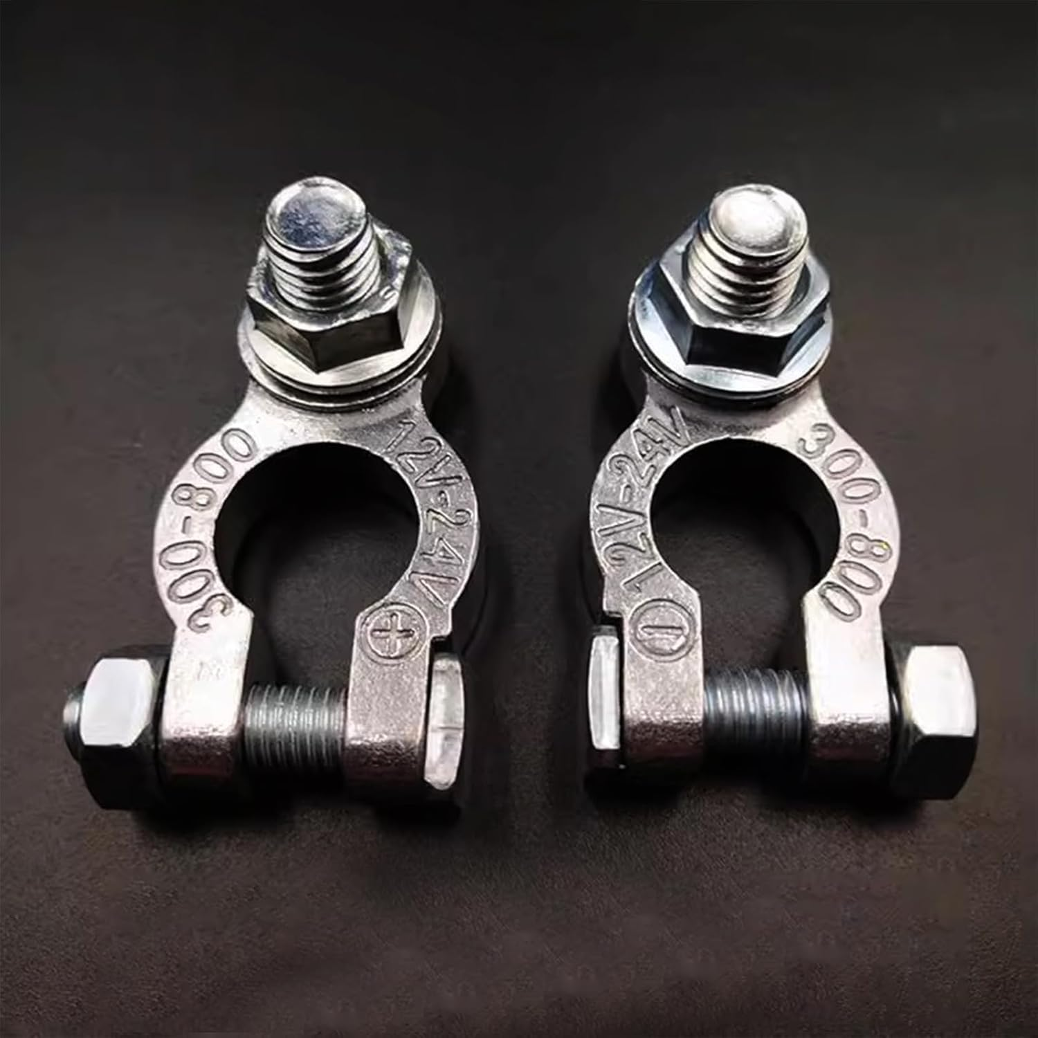 2 Pairs Car Battery Terminal, 12V/24V Universal Heavy Duty Stud Type Battery Connector Clamp for Car Positive Negative Post Nut Replacement for Marine Car Boat Rv(Silver) image number 4