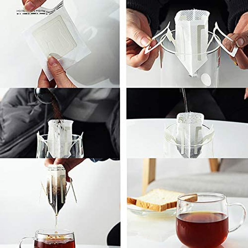 50Pcs Portable Coffee Filter Paper Hanging Ear Drip Coffee Bag - Single Serve Disposable Drip Coffee Filter - Perfect for Travel, Camping, Home, Office image number 5