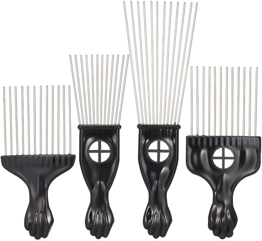 Yasao 4PCS Black Comb Set Metal Afro Hair Style Comb Curly Hair Black Suit Steel Needle Comb Hairdressing Tools image number 2