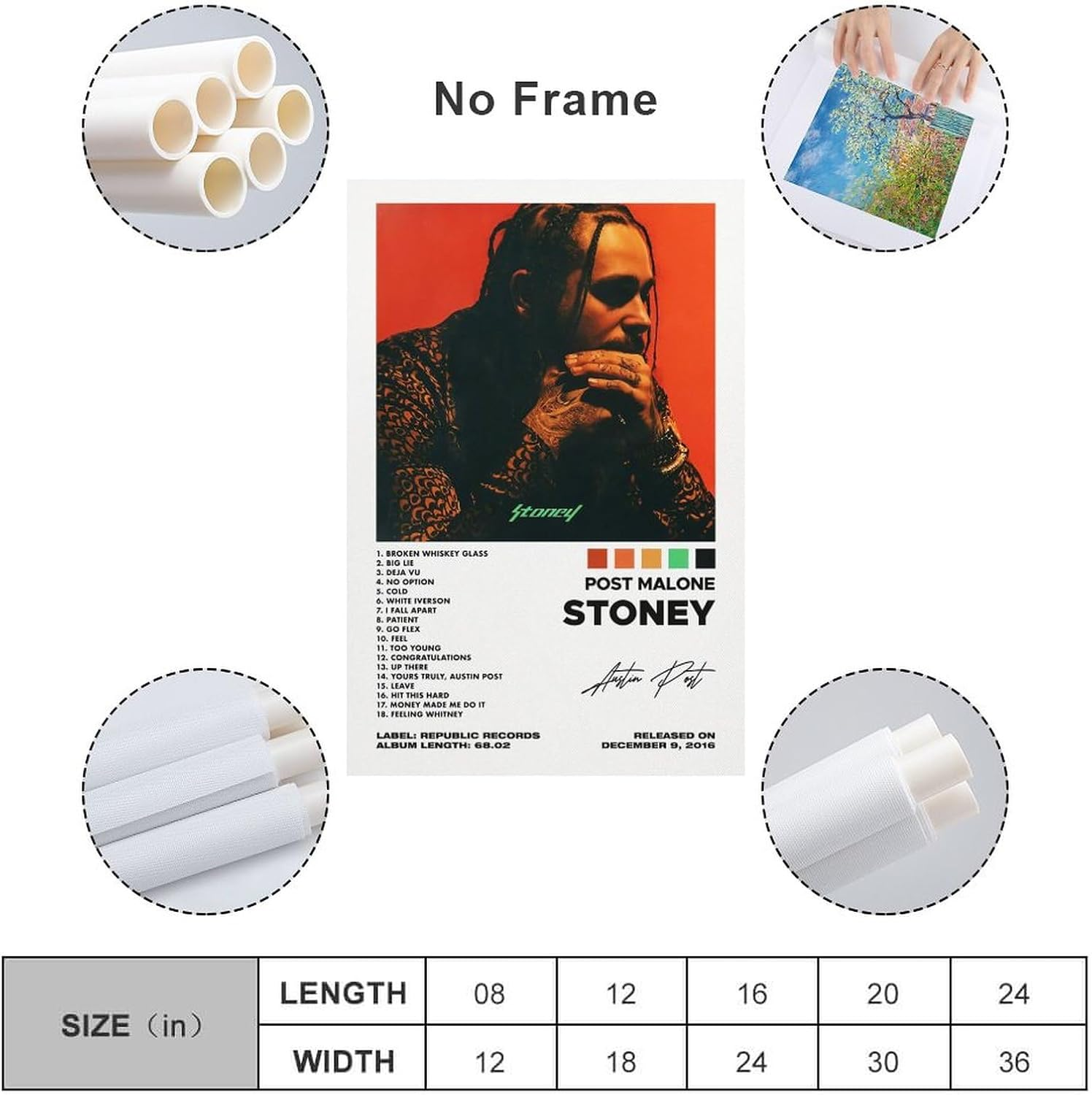 QUANQIUYING Post American Malone Rapper Canvas HD Wall Mount Poster Decoration Wall Art Posters, Suitable for Living Room Bedroom, Etc. 12X18Inch(30X45Cm) image number 1