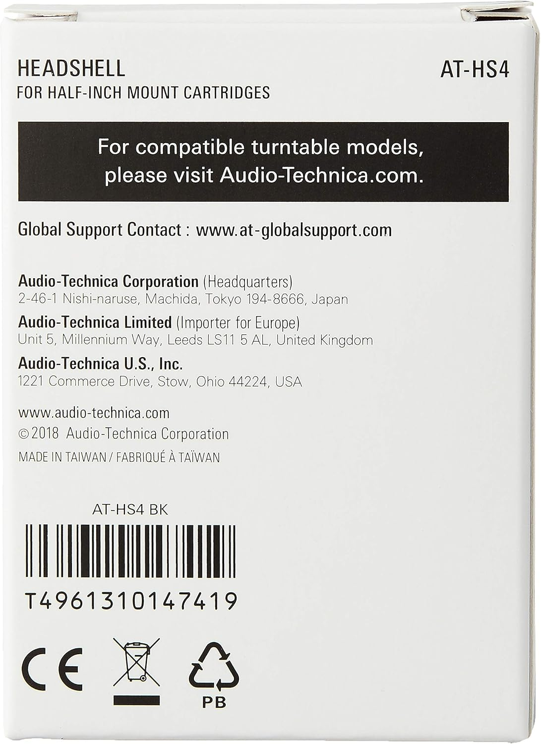 Audio Technica AT-HS4BK Universal Headshell with Finger Lift 1/2" Mount for 4-Pin Tonearms Aluminum Includes Mounting Screws (Angled for Strait Tonearms) (Black) image number 1