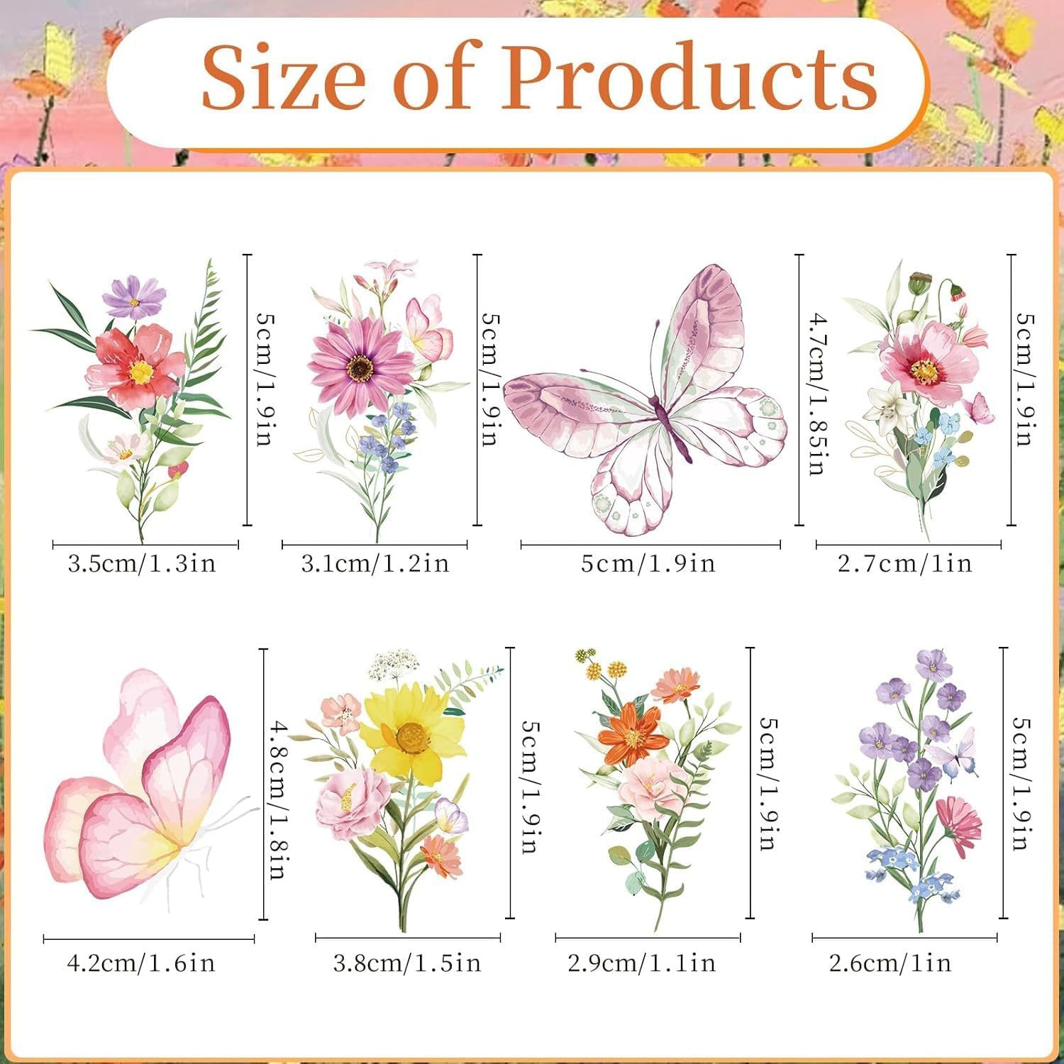 YJSPARKK 40PCS Butterfly Flower Cupcake Toppers,Wildflower Floral Bloom Cake Toppers Supplies,Decorations for Girls Women Birthday Wedding Baby Shower Fairy Party image number 4