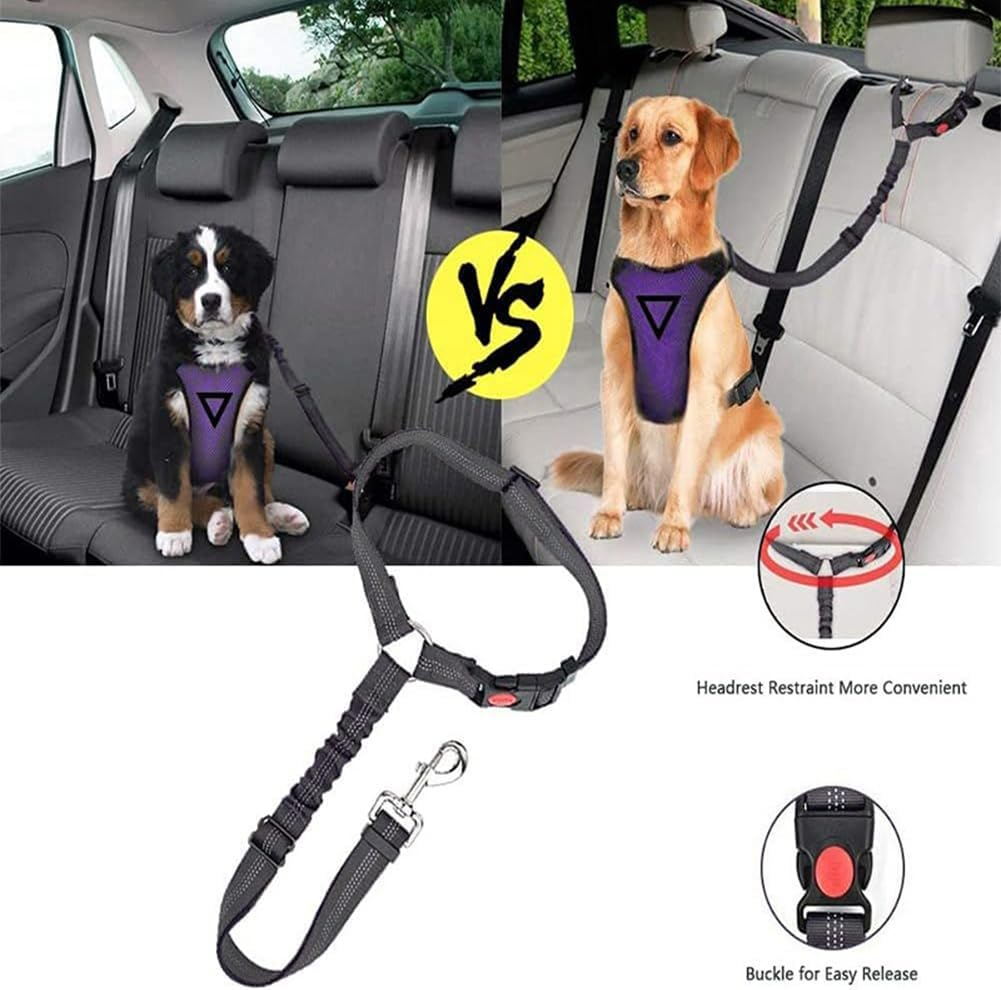 Dog Seat Belt for Car, Safety Harness Dog, Adjustable Seat Belt with Elastic Cushioning, Safety Belt for All Dog Breeds and Car Types, for All Dog Breeds and Cats, Black image number 6