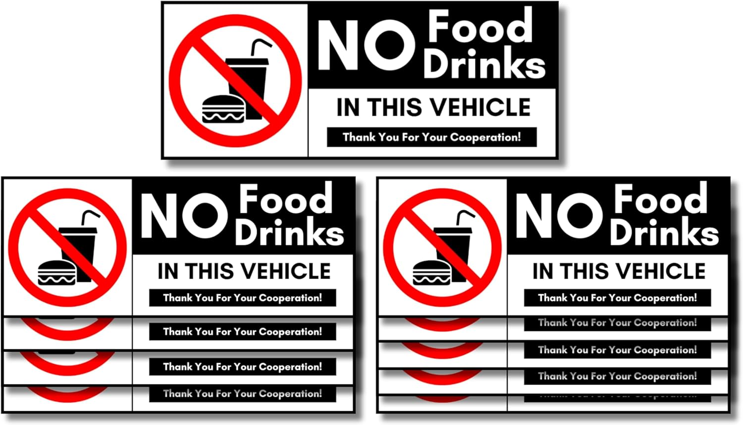 No Food or Drink Allowed Vinyl Sticker Sign, 10 Pack No Food or Drink Allowed in This Vehicle, 2X5In Premium Self Adhesive Vinyl Decal UV Weatherproof Waterproof Warning Signs for Cars and Vehicles image number 5