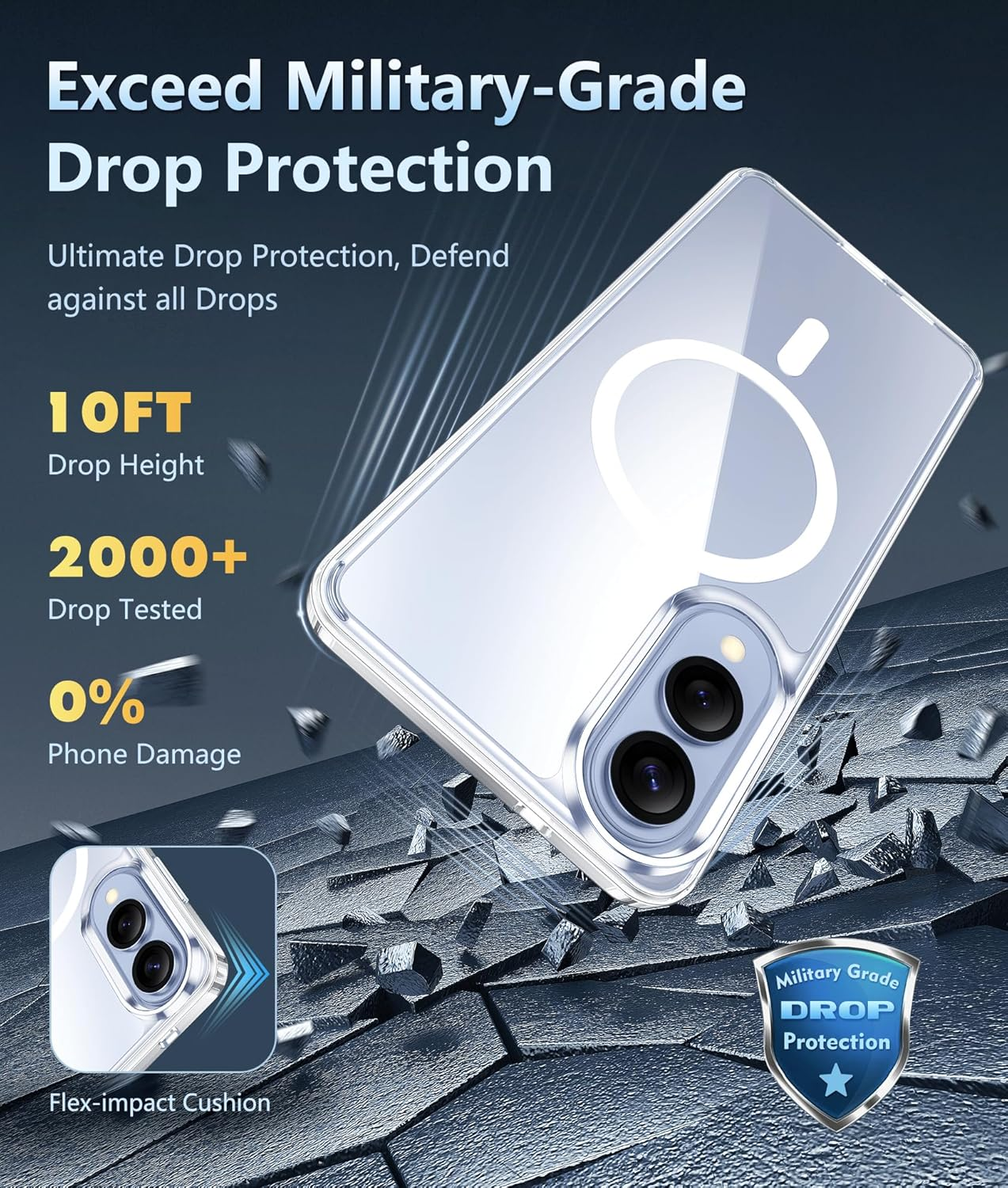 FNTCASE for Samsung Galaxy S25-Edge Case: Clear Magnetic Military Grade Drop Protection anti Yellowing Cell Phone Cover - Rugged Shockproof Protective Bumper Transparent Phonecase image number 2