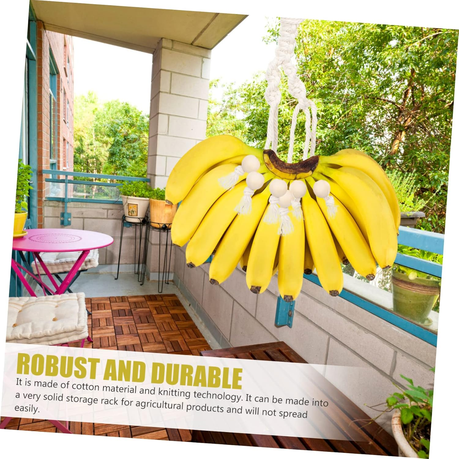 OKUMEYR 2Pcs Macrame Banana Hanger Cotton Rope Wooden Beads Kitchen Fruit Holder under Cabinet Hanging Storage for Home Decor image number 3