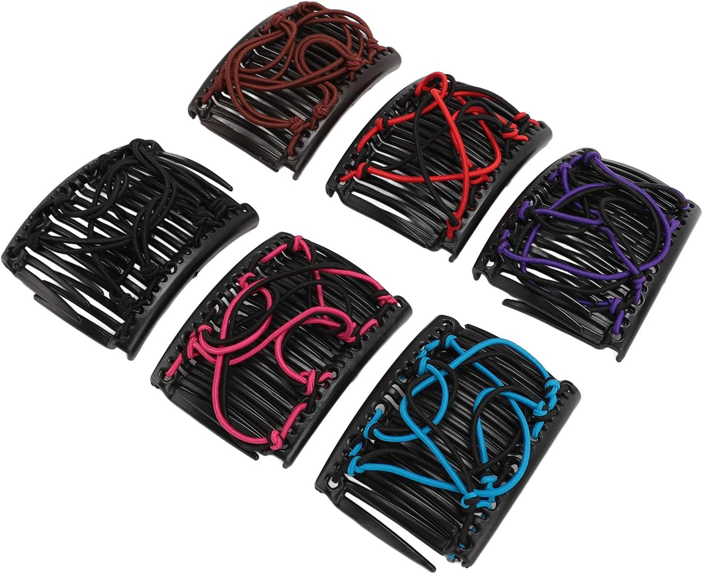Stretchy Magic Hair Comb Double Clips Bun Maker Red Purple Blue Black Coffee Rose Elastic Comb Hair Clips for Thick Curly Thin Hair image number 2