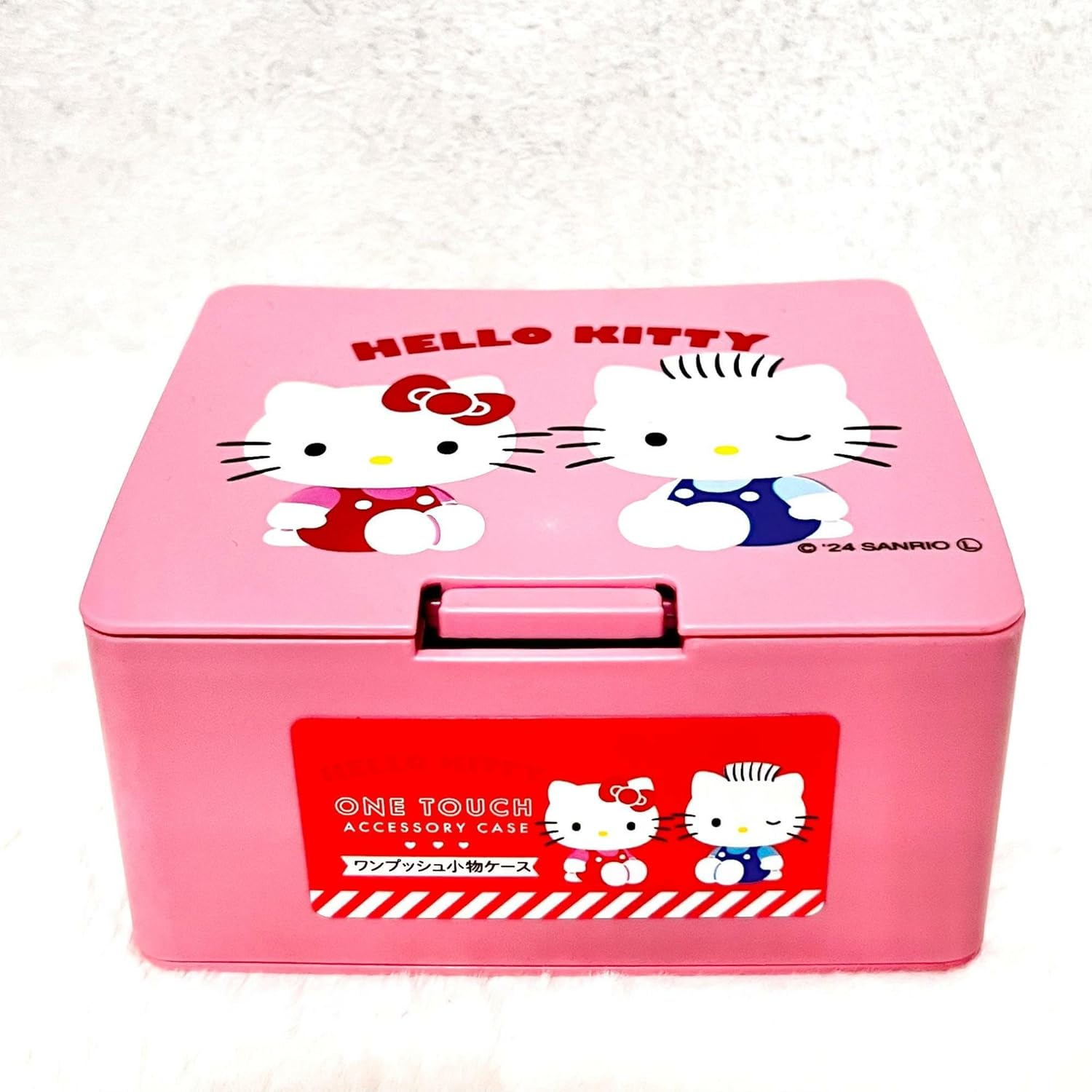 Can Do Hellow Kitty One Push One Touch Open Type Lid Accessory Cosmetics Case Box W4.2 &times; H3.5 &times; D2 Inch,Multicolor, Japanese, Coral Pink, Pink, Small Case image number 1