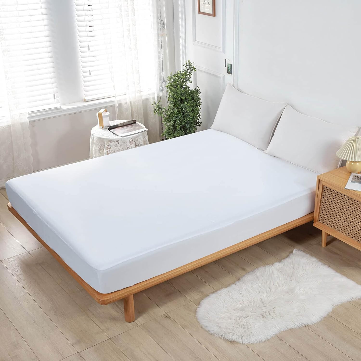 Kingnex Twin Mattress Protector Waterproof Smooth Suface Fitted Sheet Style Mattress Cover with Elastic Skirt image number 6