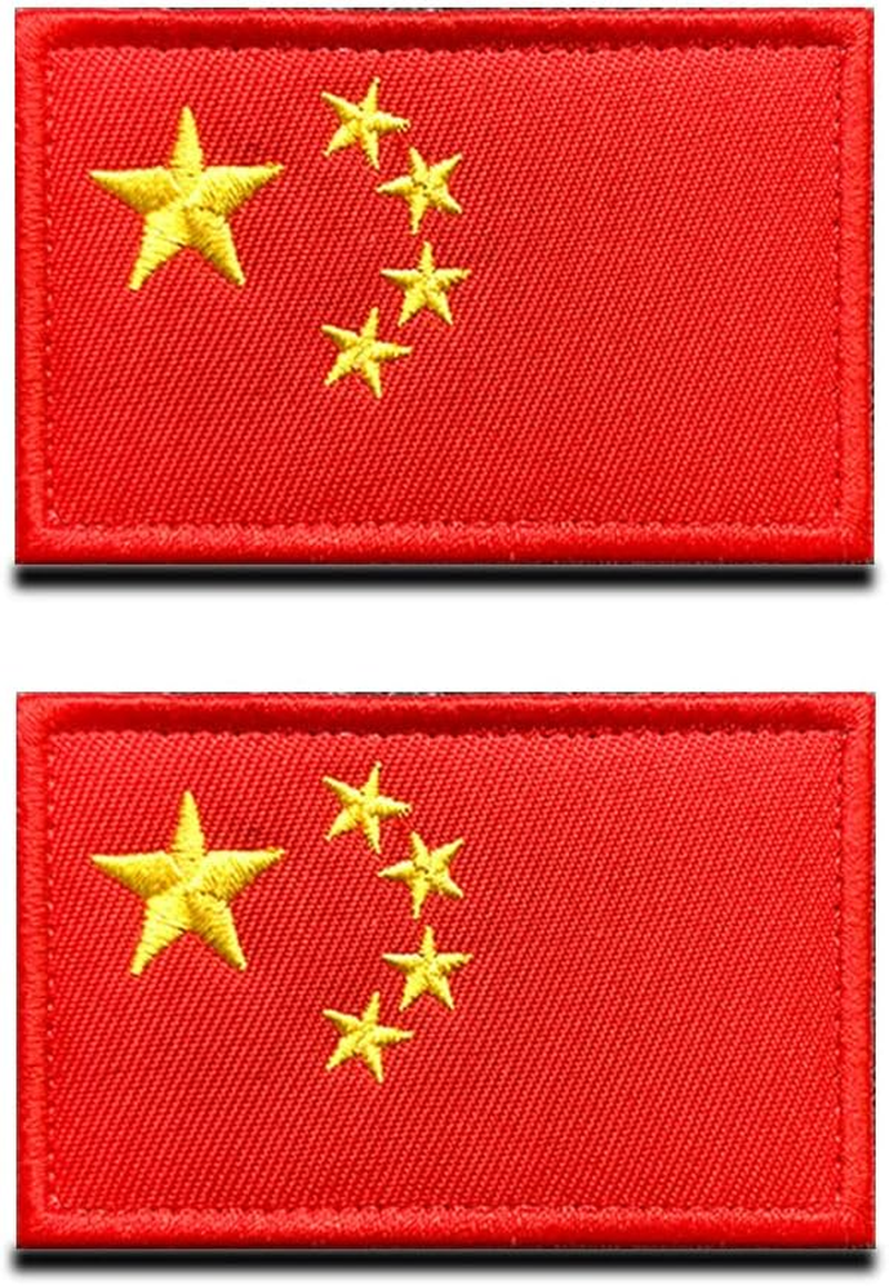 2 Pcs China Chinese Flag Patches, Tactical Embroidery CN Applique Emblem Military Patch with Hook and Loop Fastener for Hats Backpack Jackets Clothes Uniform Vest National Patch Collect