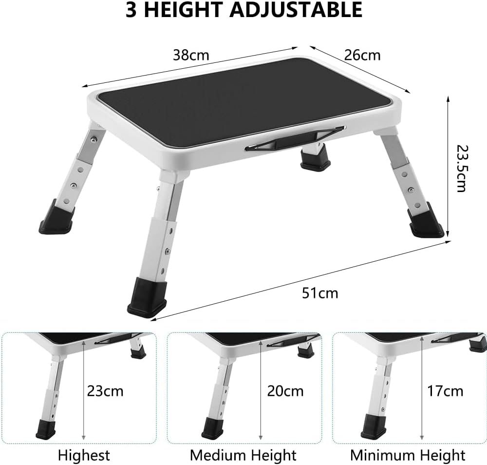 Folding Step Stool, Adjustable Step Stool,Step Ladder,One Step Stool,Four-Legged Stool,For Adults,Older or Kids in Kitchen, Bathroom, RV, Camping, Office,Ect - Black image number 4