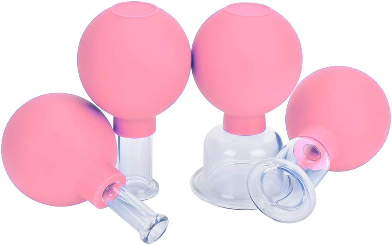 4 Pieces Glass Facial Cupping Set-Silicone Vacuum Suction Massage Cups anti Cellulite Lymphatic Therapy Sets for Eyes, Face and Body