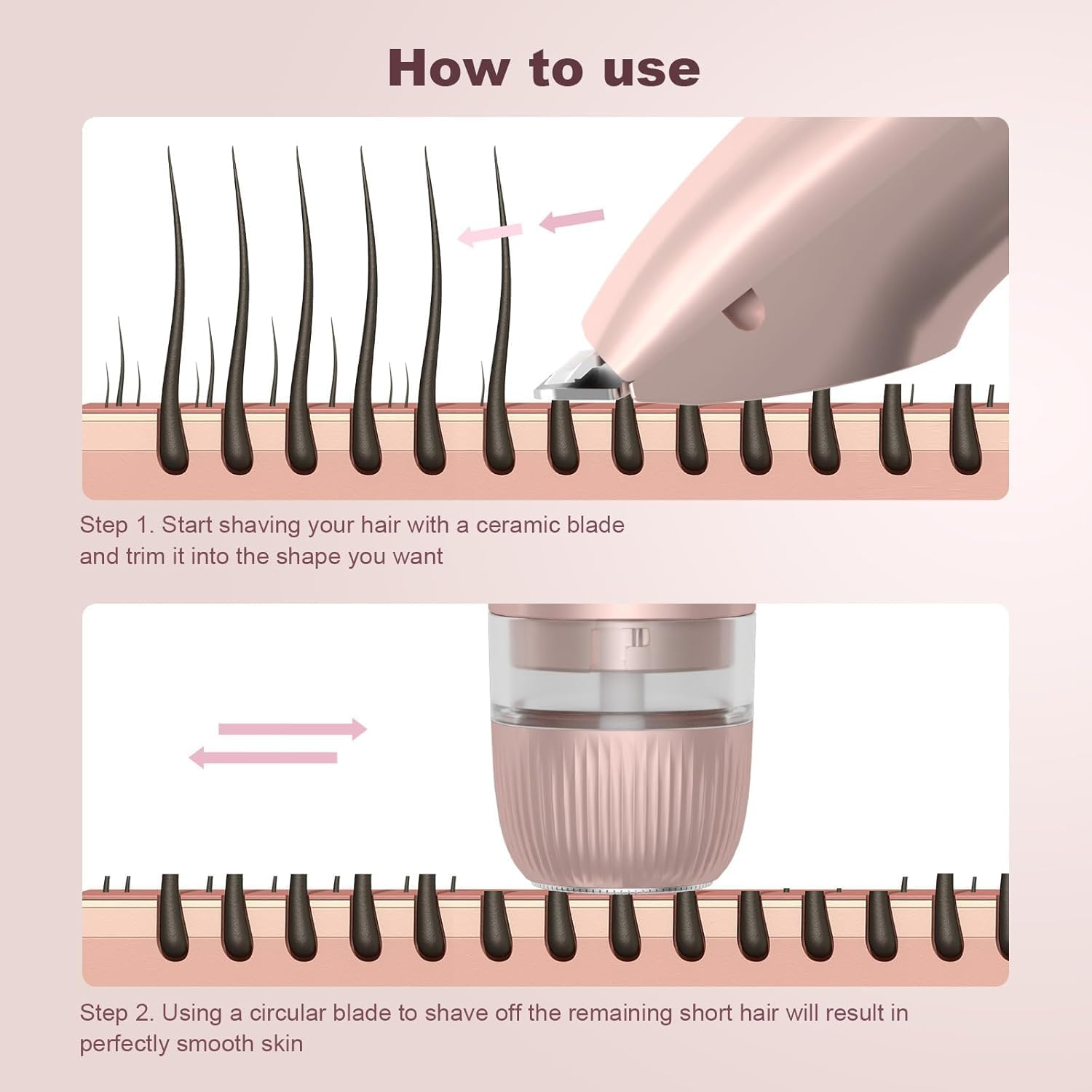 2 in 1 Women Electric Shaver Dual Head Bikini Trimmer for Women IPX7 Waterproof Wet & Dry Use Body Hair Trimmer and Facial Hair Remover for Bikini Underarm Leg Arm Body Face image number 5