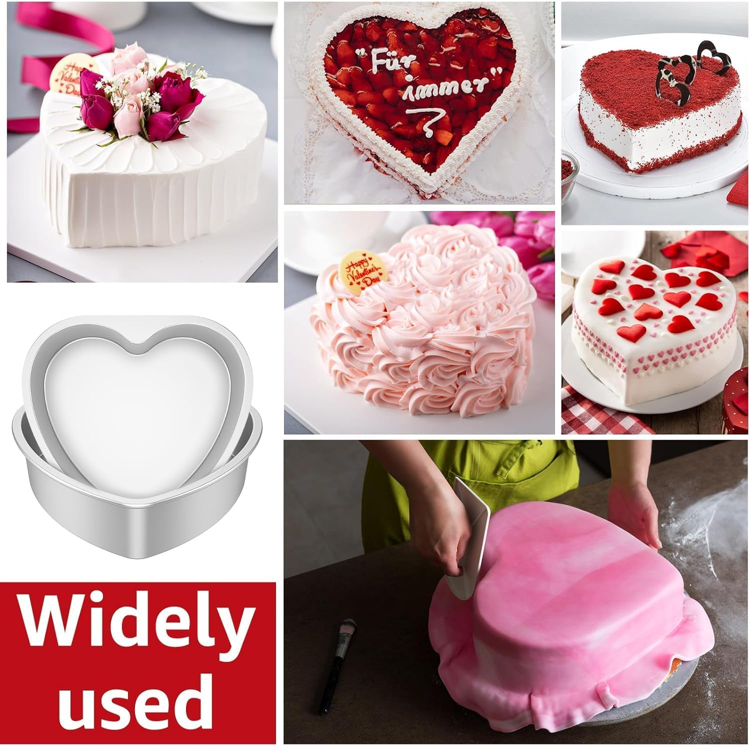 PENGQIMM 2Pcs Heart Shaped Cake Tin,10 Inch Heart Shape Cake Pans Cake Baking Tray Cheesecake Molds Love Cake Moulds Reusable Nonstick for Baking, Bakeware Wedding Birthday Christmas Party image number 3