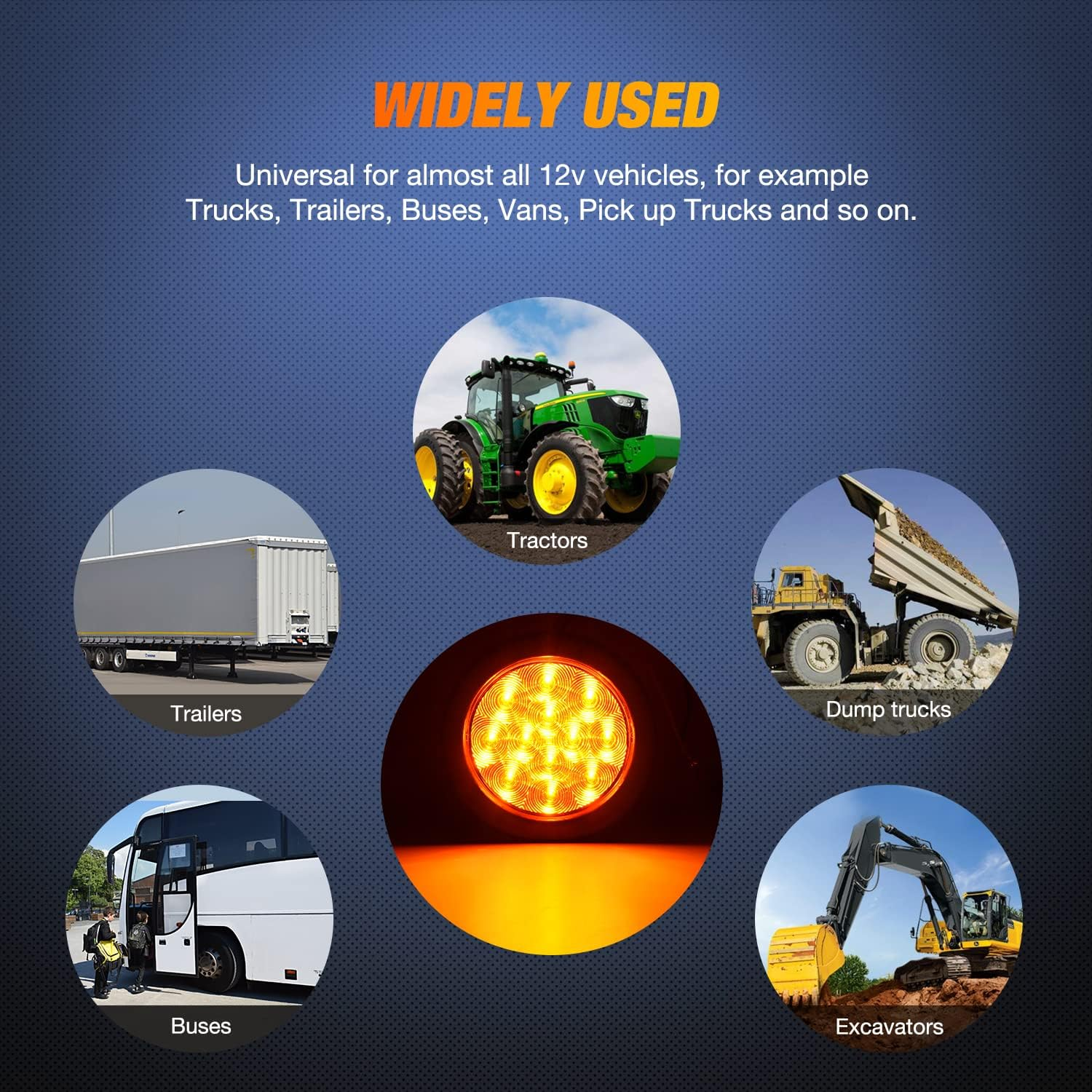 Nilight 2Pcs LED Trailer Tail Lights 4Inch 12LED round Amber Turn Signal W/Surface Mount Grommet Plugs IP67 Park Stop Brake Marker Light for RV Truck Trailer Jeep UTE UTV 12V image number 3