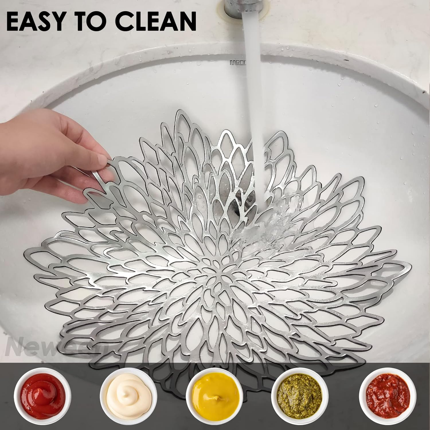 Neween round Placemats Set of 4, 38 Cm Washable Heat Resistant round Table Mats, Hollow-Out PVC Place Mats for Dining/Kitchen Table, Restaurant, Party, Wedding (Silver) image number 1