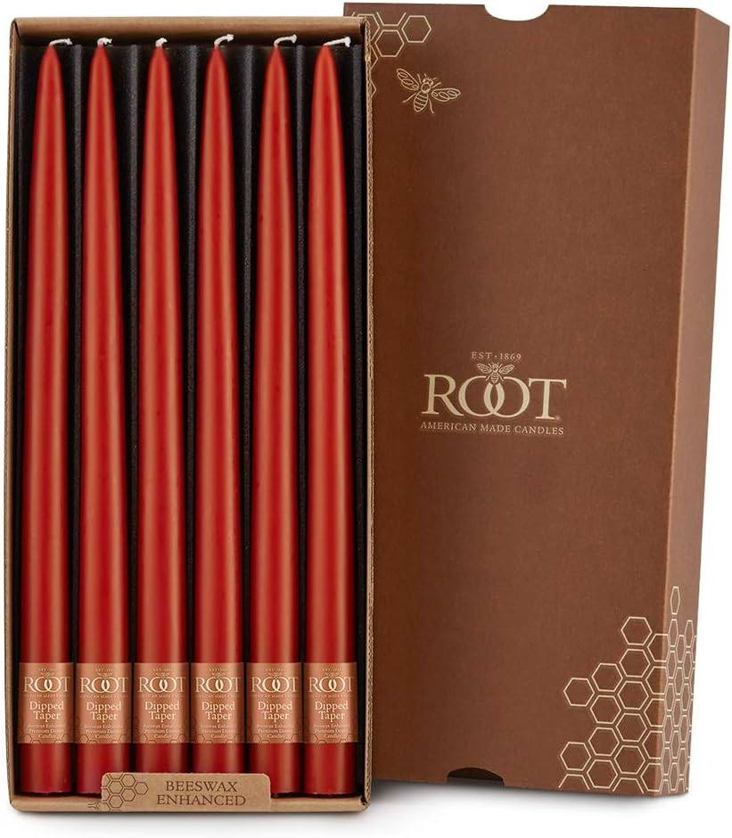 Root Candles Smooth Hand-Dipped 12-Inch Dinner Candles, 12-Count, Garnet