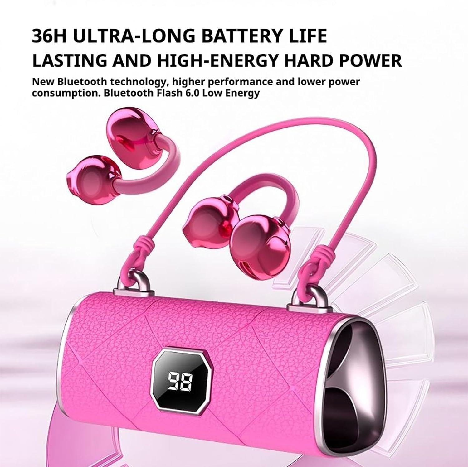 Fashionable Clip-On Wireless Headphones, X22 Clip on Wireless Headphones, Ear Cliheadset with LED HD Display, Ipx5 Waterproof Open Ear Bluetooth Earbuds (White with Decor)