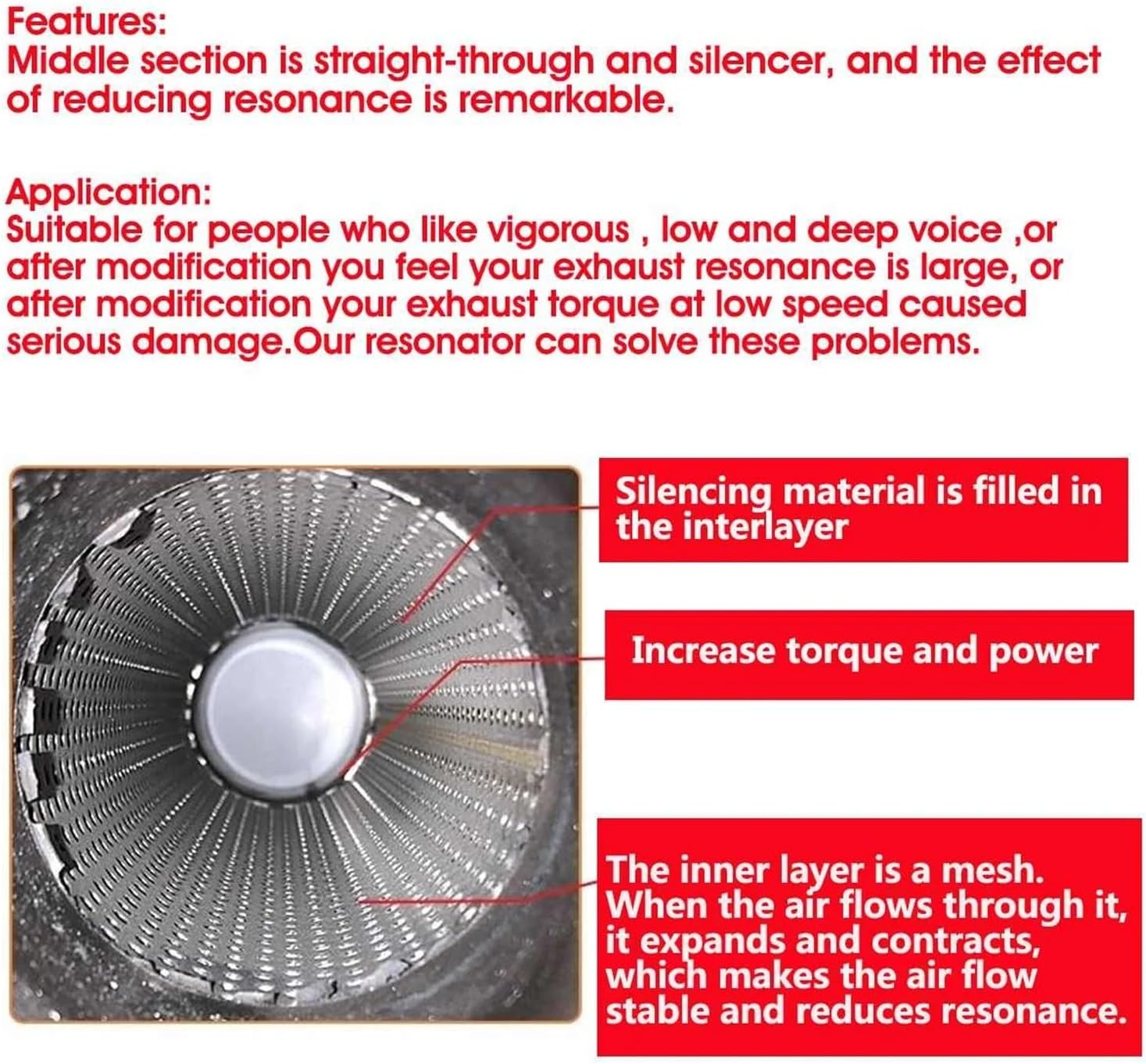 1X Universal 2" 50Mm Car Resonator Exhaust Tip Muffler Stainless Steel Muffler Tip Exhaust Tail Tube Silencer 16Inch Long