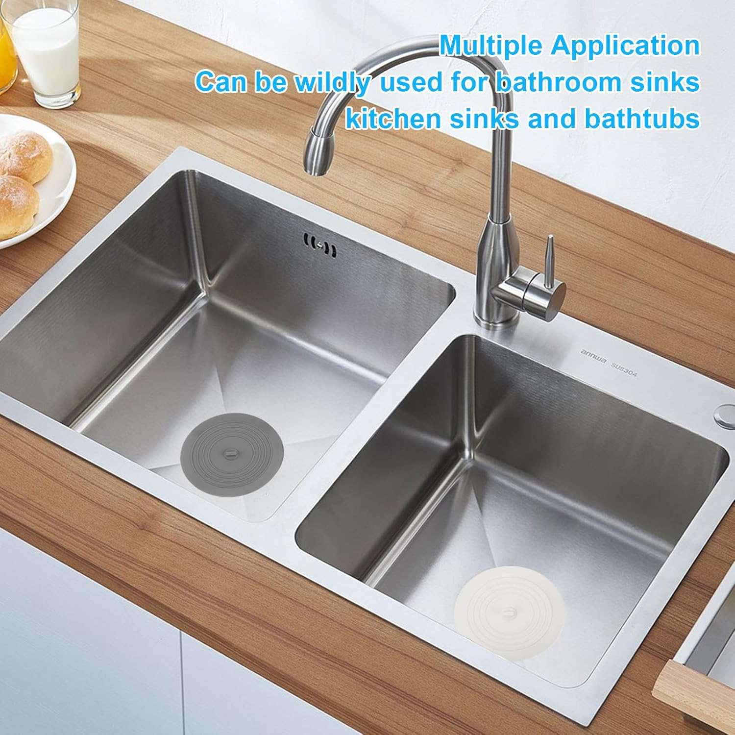 Bathtub Sink Plug, 5-Inch Tub Stopper Cover, Silicone Bathtub Plug with Flat Suction Design, Essential for Bathroom Kitchen Laundry (3 Pack) image number 5