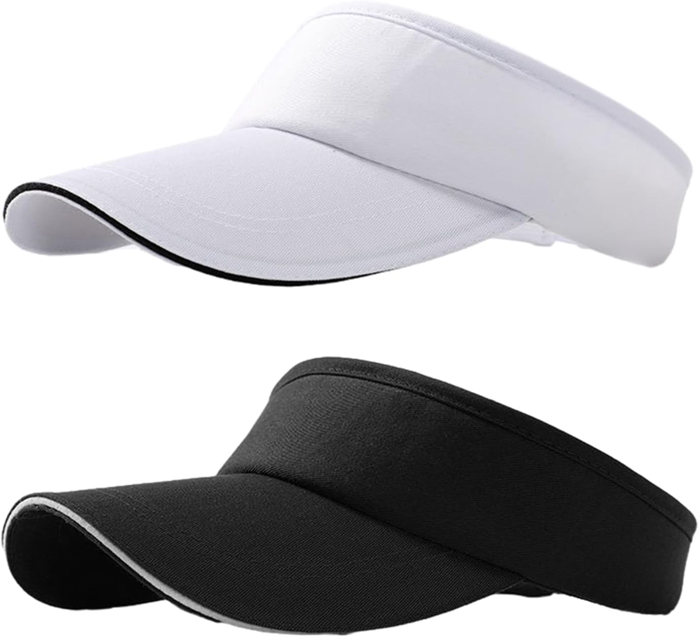 NHTJTHE 2 X Visor Cap, Breathable and Sweat-Absorbing Summer Cap with Sun Visor, Unisex, Adjustable, Outdoor Visor Cap, for Golf, Cycling, Fishing, Tennis, Running (1 Black + 1 White), Black image number 2