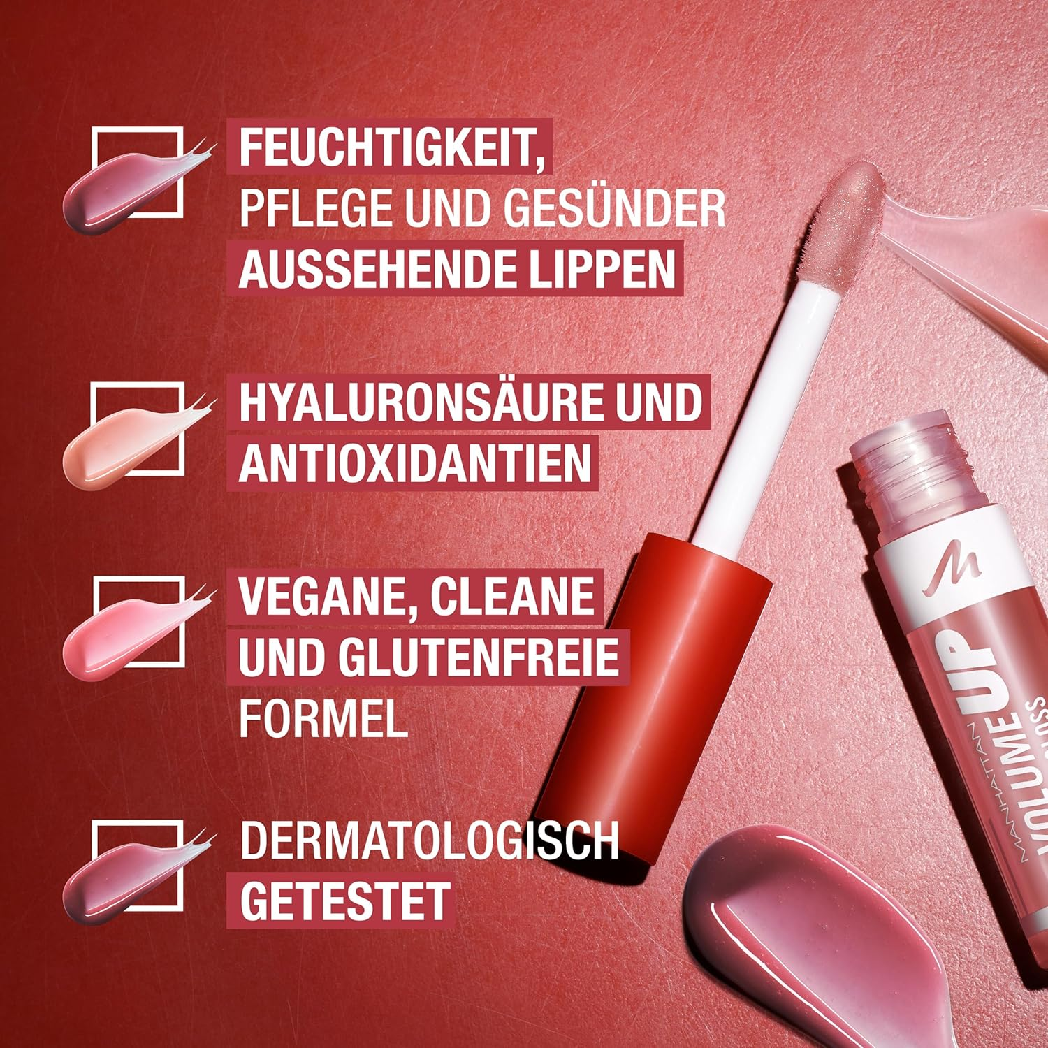 MANHATTAN Volume up Glassy Gloss Moisturising Lip Gloss for Fuller Looking Lips, Easy Application, Vegan Formula, 750 Frosted Berry 10 Ml