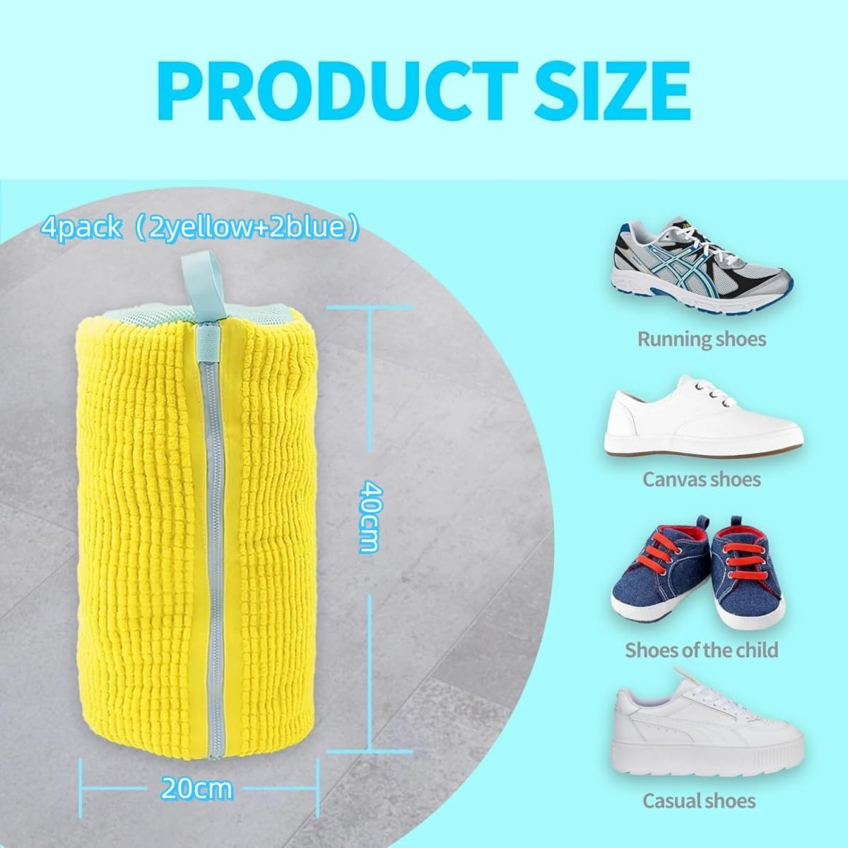 9SHOME 4Pcs Shoe Laundry Bag, Shoe Wash Bag for Washing Machine, Reusable Mesh Laundry Shoe Cleaning Bag with Zipper for Sneakers Running Shoes image number 1
