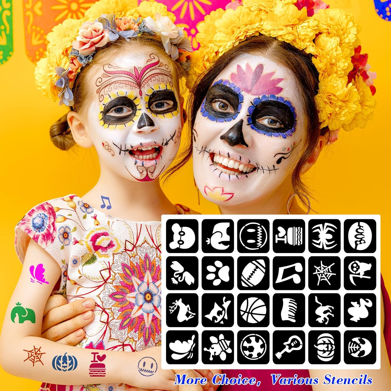 Face Painting Kit for Kids, 24 Colours Washable Face Painting Kit with Stencils, Professional Body Face Paint 24 Stencils, Sponge, for Party, Christmas, Body Paint, Makeup Kit image number 4