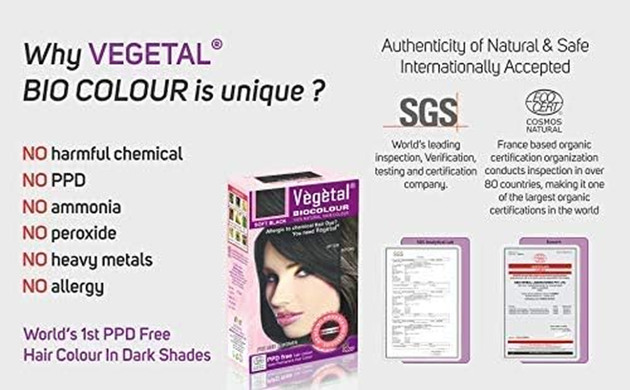 Vegetal Bio Hair Colour - Dark Brown 150G Achieve Natural, Ammonia-Free Hair Color Ppd-Free, 100% Herbal Certified Organic for Men and Women UV Protection and Luster Maintenance Complete Kit