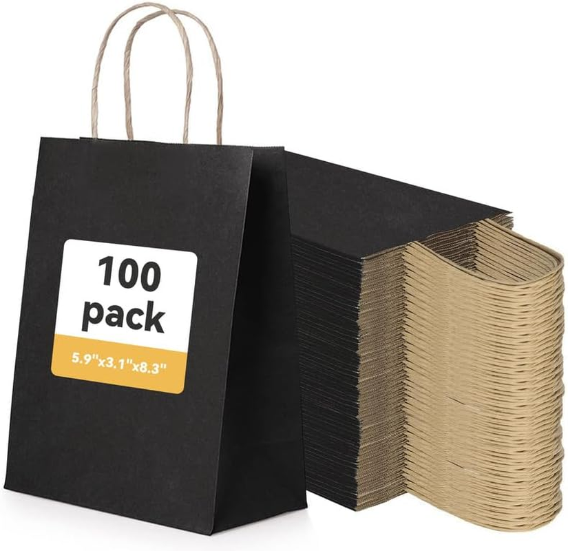 100 Pack Small Rose Red Paper Gift Bags with Handles 15X8X21Cm / 5.9"X3.1"X8.3" Bulk Small Gift Bags, Rose Red Paper Gift Bags, Party Favor Bags Goody Bags, Candy Bags, Treat Bags, Rose Red Kraft Bags