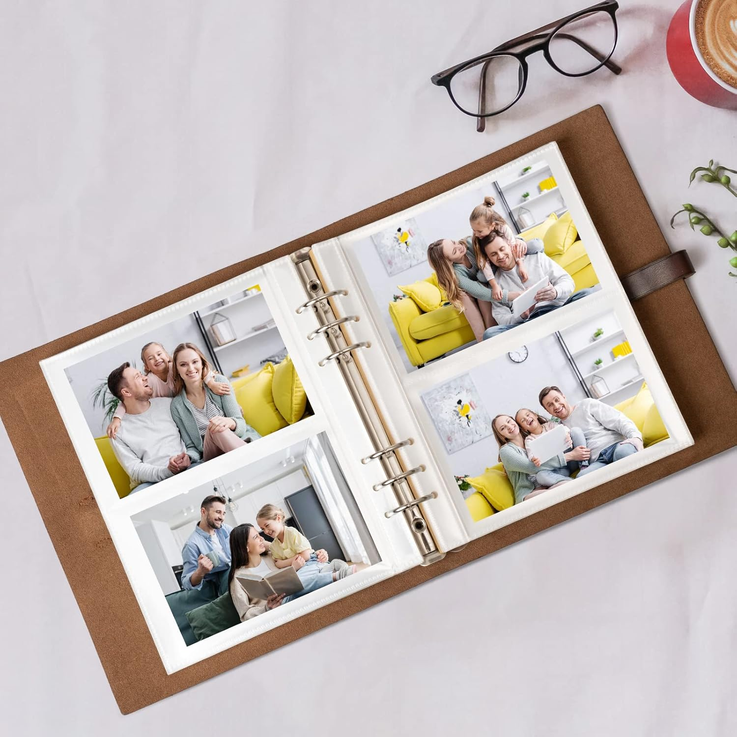 Photo Album 4X6 200 Photos, Genuine Leather Photo Albums with Writing Space with 30 Writing Paper, Travel Family Wedding Kids Graduation Ultrasound Baby Picture Album Scrapbook Photo Album (Simple) - Brown image number 2
