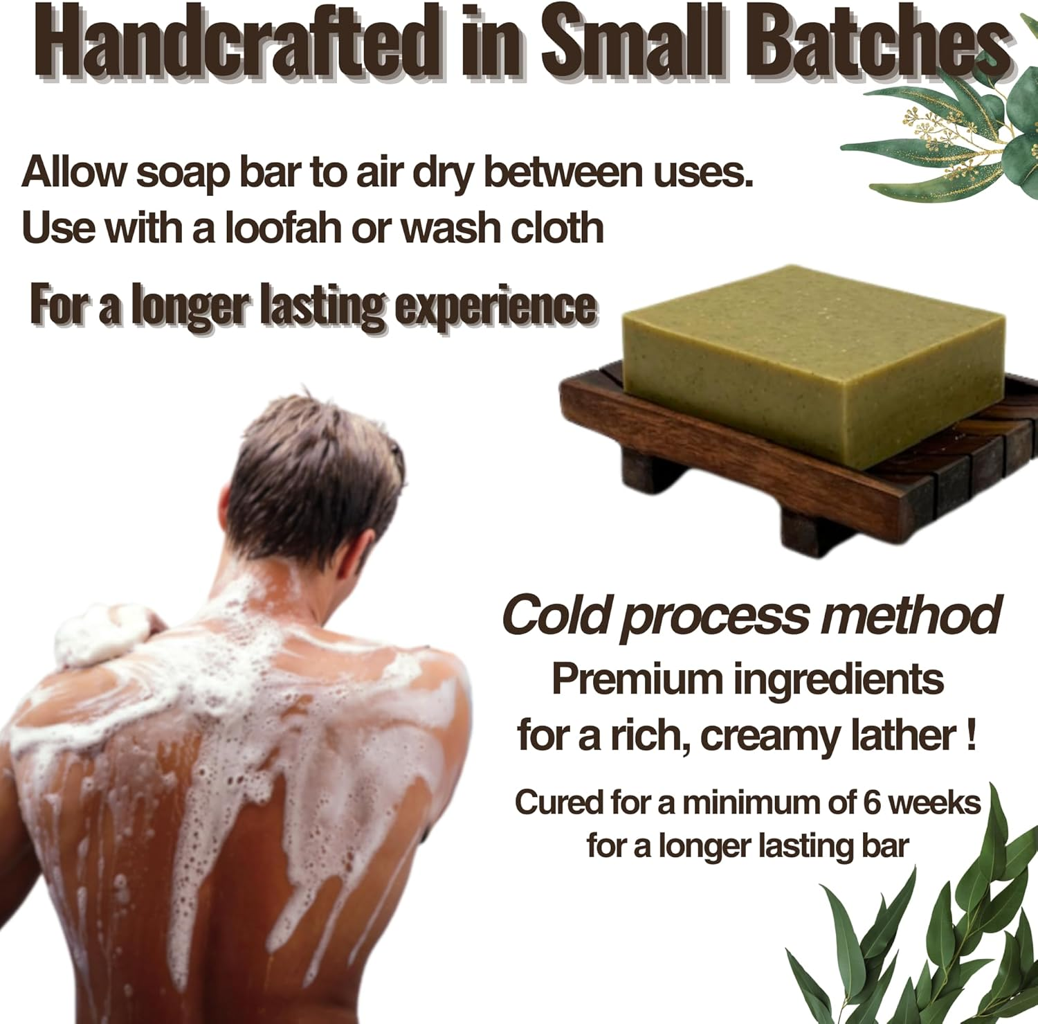 HENCH &ndash; Mens Soap Bar Handcrafted Natural Soap for Men Exfoliating Moisturising Man Soap Palm Oil Free and No Harsh Chemicals Soothes Dry Irritated Skin (Burnt Barrel Rum 1Pk) (Outback Moss 1Pk) image number 4