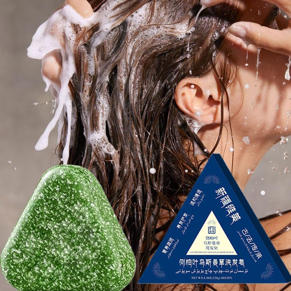 Nature Triangle Shampoo Bar, Nature Seven Green Soap Shampoo, Usman Grass Shampoos Bar, Rich Lather, Travel-Friendly for All Hair Types, Gentle on Hair & Scalp, for Women and Mens (S3 2Pcs) - S1 image number 7