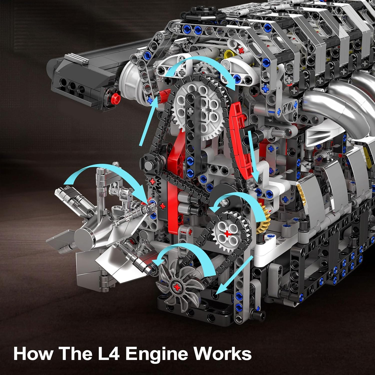 Mould King L4 Engine Building Kit - Build Your Own Engine Toy, Car Engine Replica, STEM Mechanic Engineering Model Construction for Teens 14+ Years (1787 Pcs) image number 5