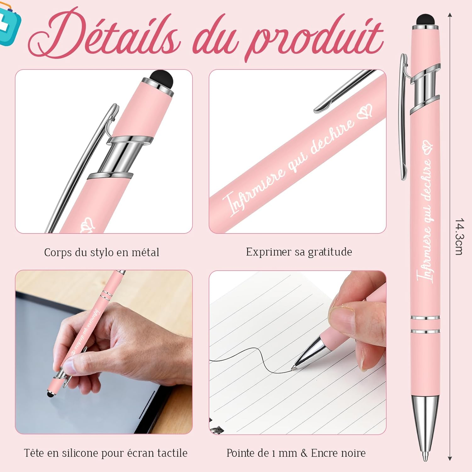 Xuniea Nurse Gift 1 Toiletry Bag 1 Keyring with Flowers, Syringe and Stethoscope 1 Ballpoint Pen Gift for Thank You, Birthday and Christmas for Women Colleagues image number 5