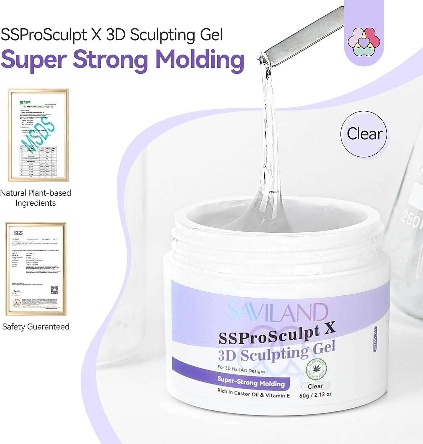 SAVILAND Sculpting Gel for Nail Art: Super Strong Molding 3D Gel Nail Art Clear Solid Sculpting Gel Non Sticky to Hands Nail 3D Gel 60 G Large Capacity Nail Extension Nail Art Salon Ssprosculpt X image number 2