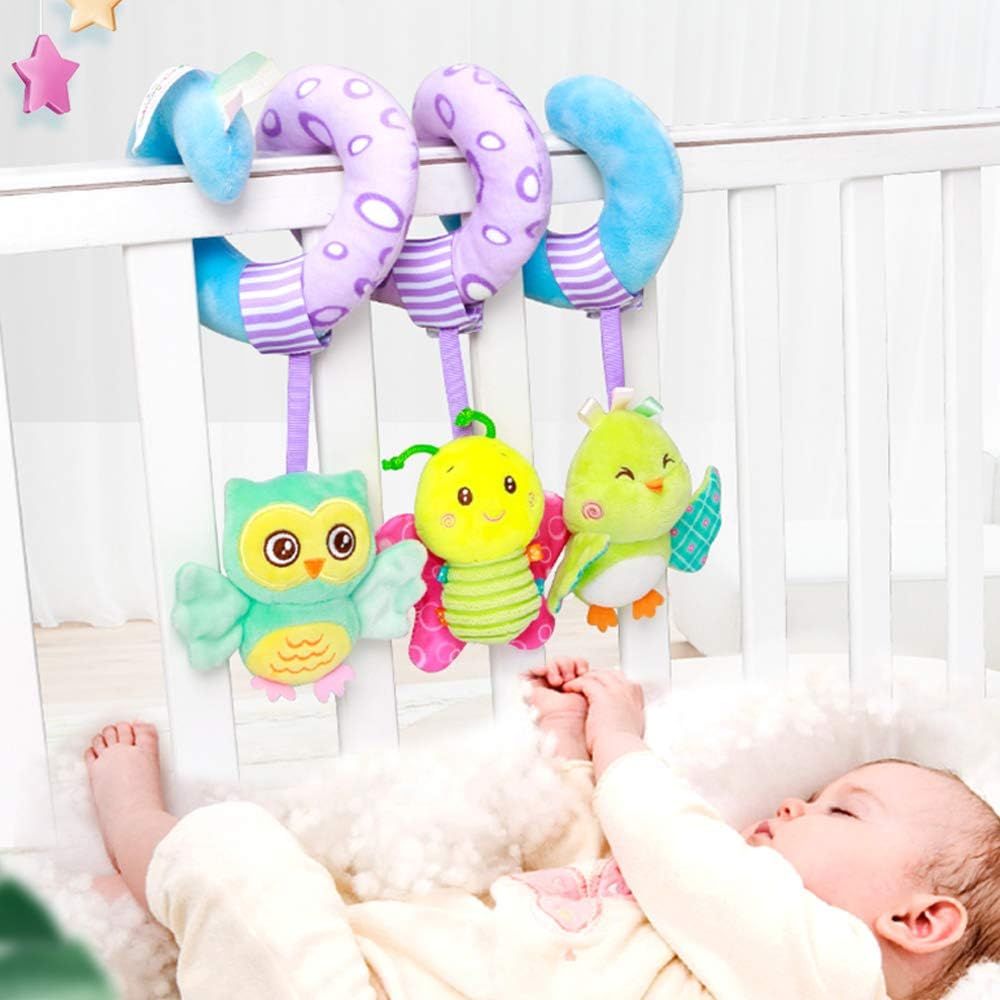 Baby Car Seat Toys with Hangings Rattle, Activity Spiral Plush Stroller Bar Crib Toy Accessories for Boy or Girl(Sky) image number 1