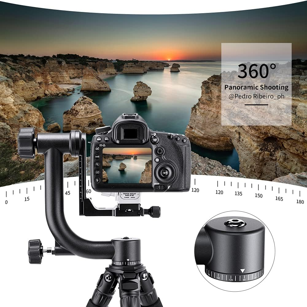 K&F CONCEPT Aluminum Alloy 360 Degree Panoramic Gimbal Tripod Head with 1/4'' Standard Quick Release Plate and Bubble Level,Load Capacity up to 20Kg/44Lbs image number 2