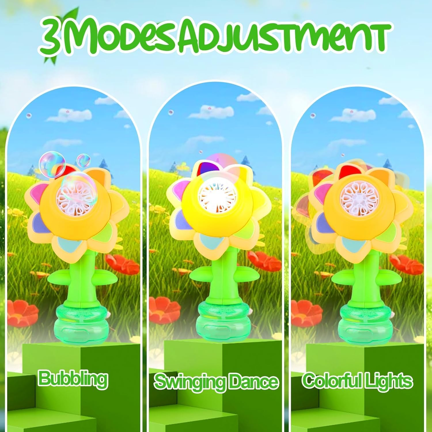 Bubble Machine for Kids,7 Color Sunflower Rechargeable Bubble Blower with Lights for Kids Ages 4-8,Toddlers 3 and up Automatic Bubble Maker for Bathtub Bath,Summer Outdoor Toys image number 5