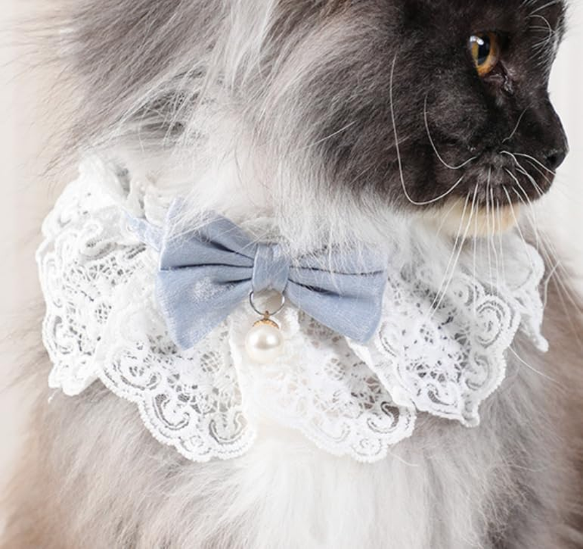 JCBCKJ Cute Cat Bow Collar Breakaway Floral Aesthetic Cats Bowtie Collar Bow Tie with Bell for Indoor Cats Kitten and Small Dogs Puppies 7-11Lbs （Blue M） image number 4