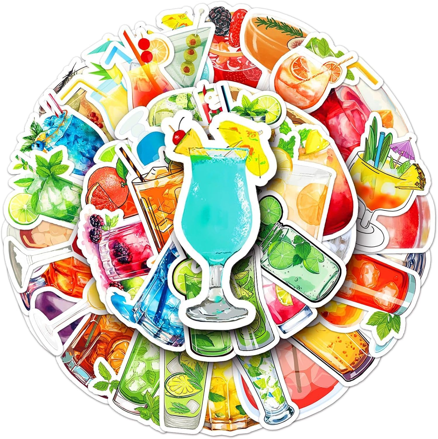 50 Packs Cocktails Stickers Water Bottles Laptop Phone Motorcycle Computer Guitar Skateboard Hydroflasks Cocktails Vinyl Sticker Waterproof Aesthetic Trendy Decals for Teens Girls Adults image number 3